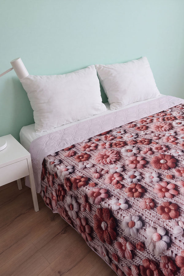 Papatyalar 5D Çok Amaçlı Çift Kişilik Baskılı Pike & Yatak Örtüsü 200x220 cm