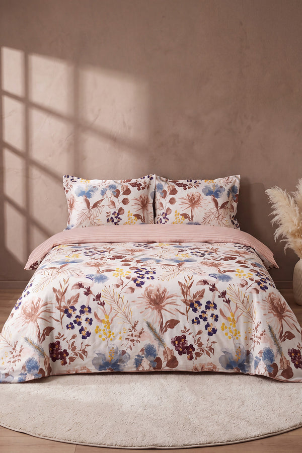 Lily Bej %100 Pamuklu Çift Kişilik Nevresim Takımı - 4 Parça