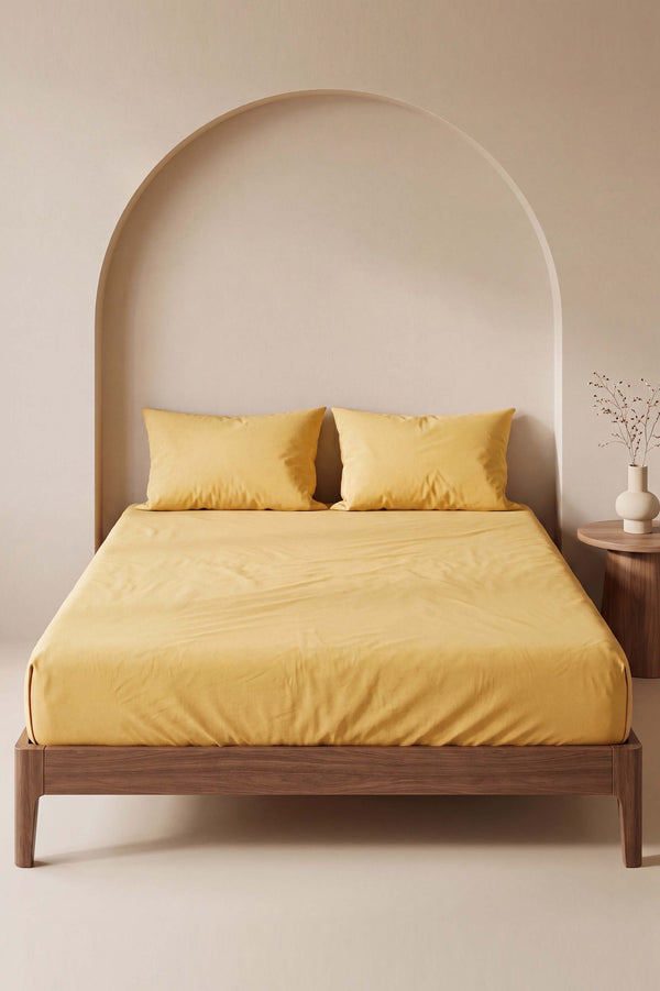 Sarı Çift Kişilik Lastikli Çarşaf Takımı 160x200 cm - 3 Parça
