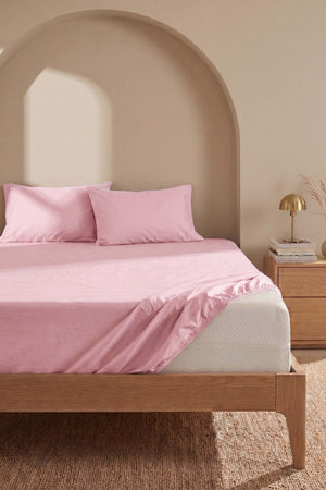 Pudra Pembe Çift Kişilik Lastikli Çarşaf Takımı 160x200 cm - 3 Parça