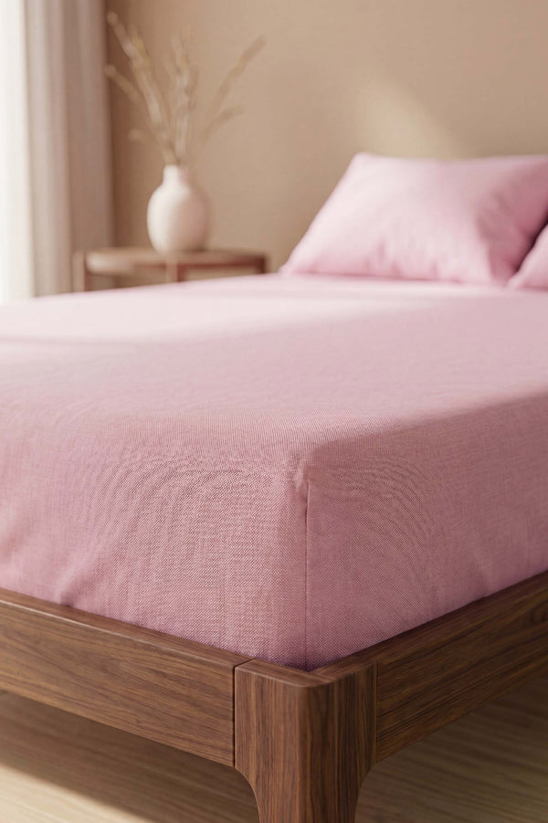 Pudra Pembe Çift Kişilik Lastikli Çarşaf Takımı 160x200 cm - 3 Parça