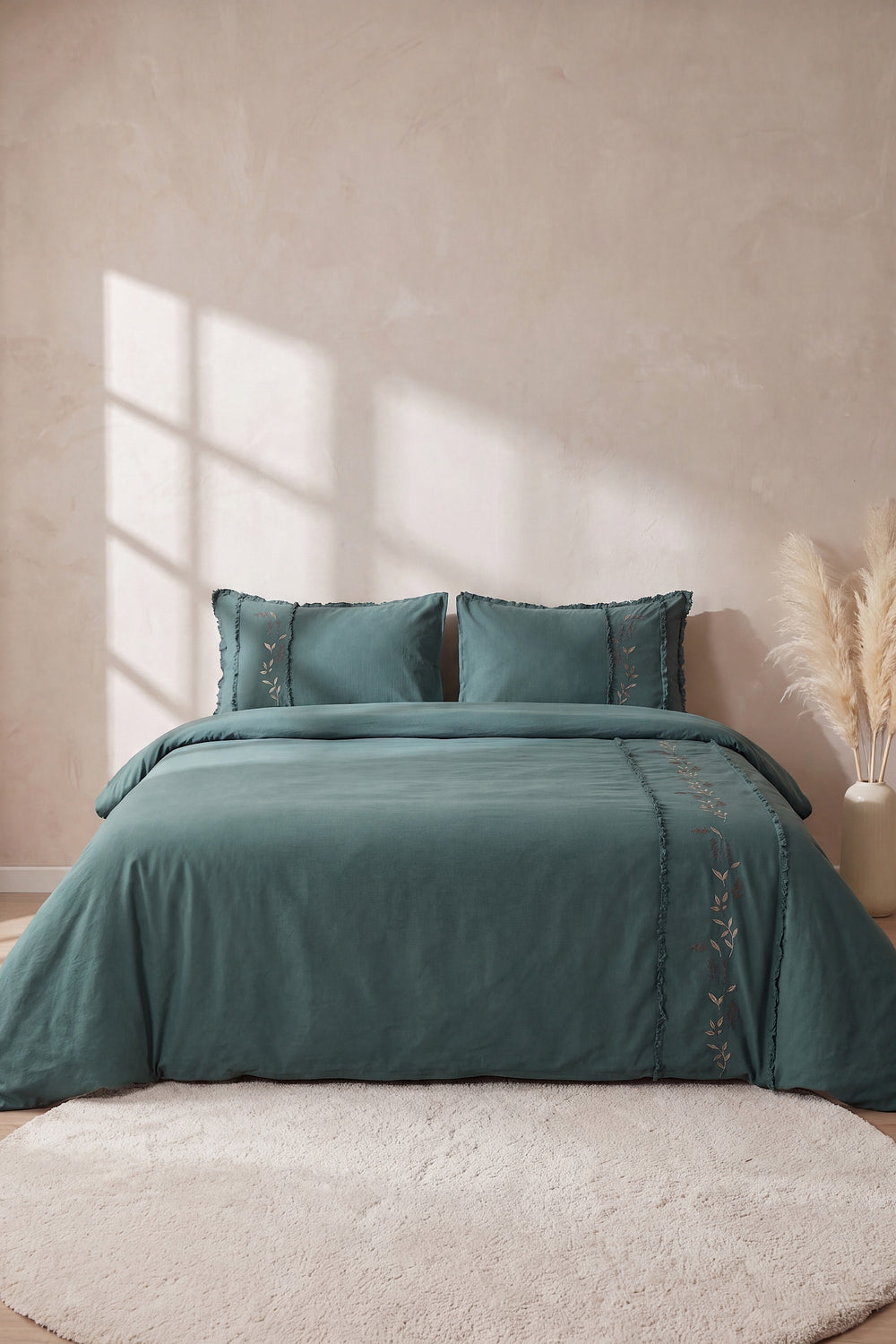 Lucyna Dark Green %100 Pamuklu Çift Kişilik Nevresim Takımı - 4 Parça