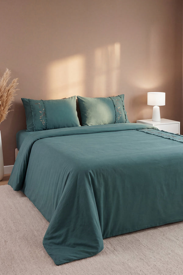 Lucyna Dark Green %100 Pamuklu Çift Kişilik Nevresim Takımı - 4 Parça