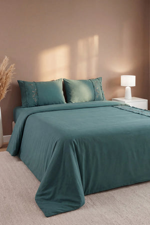 Lucyna Dark Green %100 Pamuklu Çift Kişilik Nevresim Takımı - 4 Parça – görsel 4