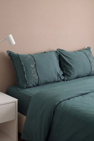Lucyna Dark Green %100 Pamuklu Çift Kişilik Nevresim Takımı - 4 Parça
