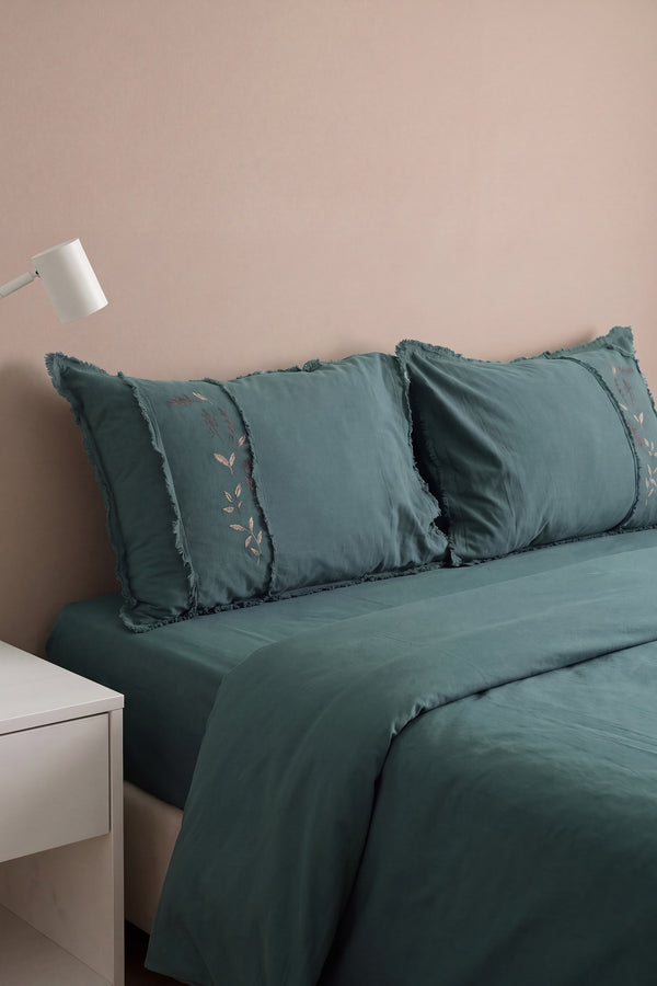 Lucyna Dark Green %100 Pamuklu Çift Kişilik Nevresim Takımı - 4 Parça