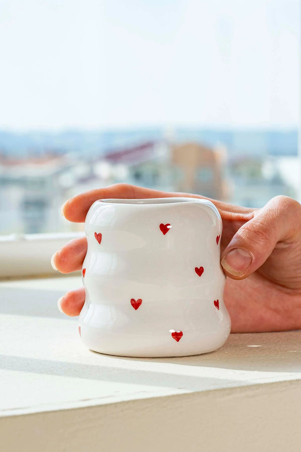 Mini Kalpler Amore El Yapımı Seramik Double Kahve Bardağı Mug Kupa