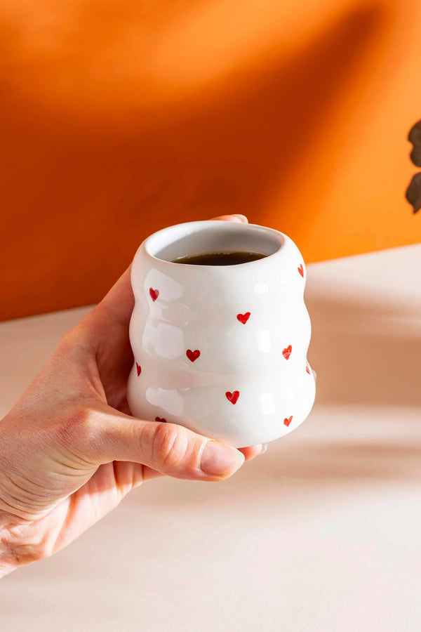 Mini Kalpler Amore El Yapımı Seramik Double Kahve Bardağı Mug Kupa