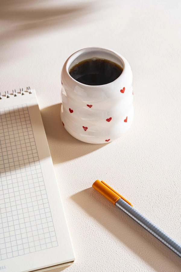 Mini Kalpler Amore El Yapımı Seramik Double Kahve Bardağı Mug Kupa