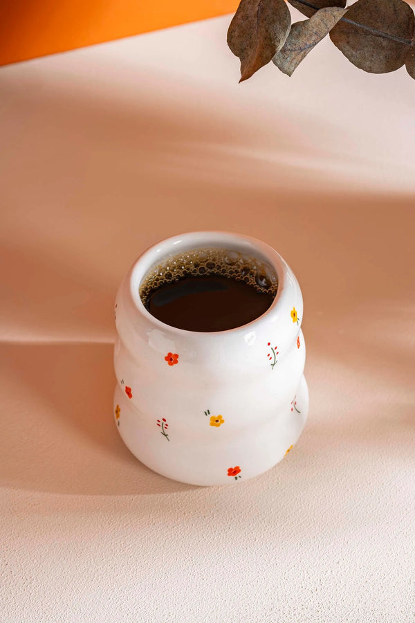 Minimal Çiçekler Amore El Yapımı Seramik Double Kahve Bardağı Mug Kupa