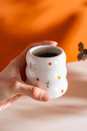 Minimal Çiçekler Amore El Yapımı Seramik Double Kahve Bardağı Mug Kupa