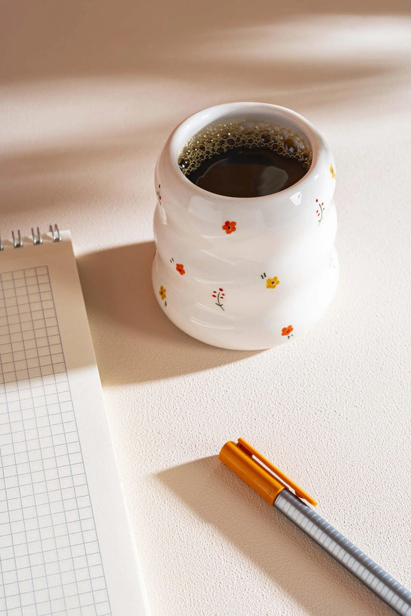 Minimal Çiçekler Amore El Yapımı Seramik Double Kahve Bardağı Mug Kupa