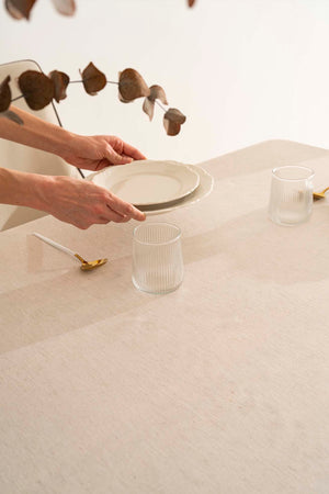 Elegant Bej Çift Sıra Güpür Masa Örtüsü 160x220 cm