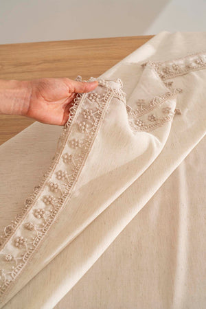 Elegant Bej Çift Sıra Güpür Masa Örtüsü 160x220 cm