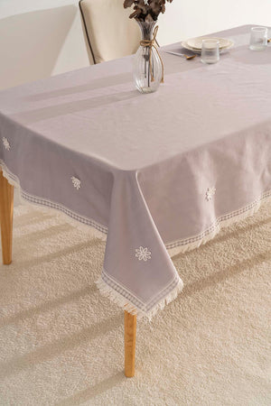 Silvio Gri Güpür Çiçekli Masa Örtüsü 160x220 cm
