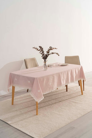 Silvio Pudra Güpür Çiçekli Masa Örtüsü 160x220 cm