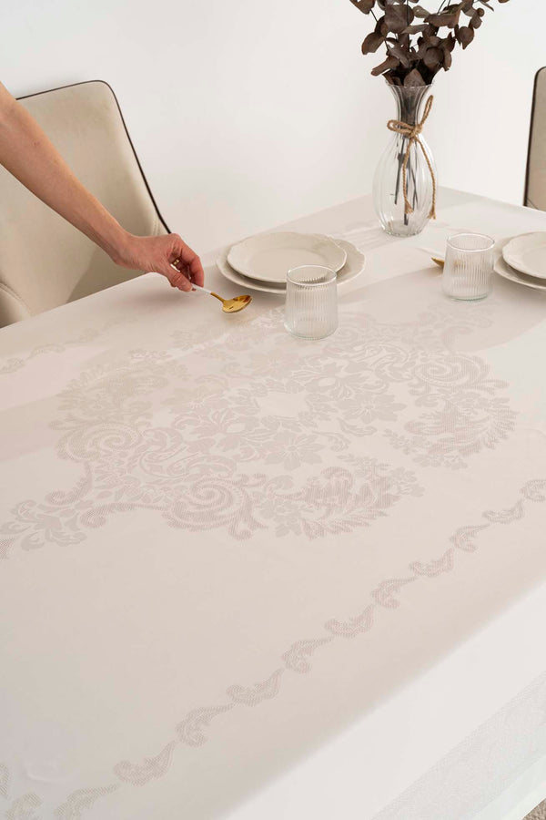 Jumbo Jakar Krem Sıvı İtici Leke Tutmaz Masa Örtüsü 160x220 cm