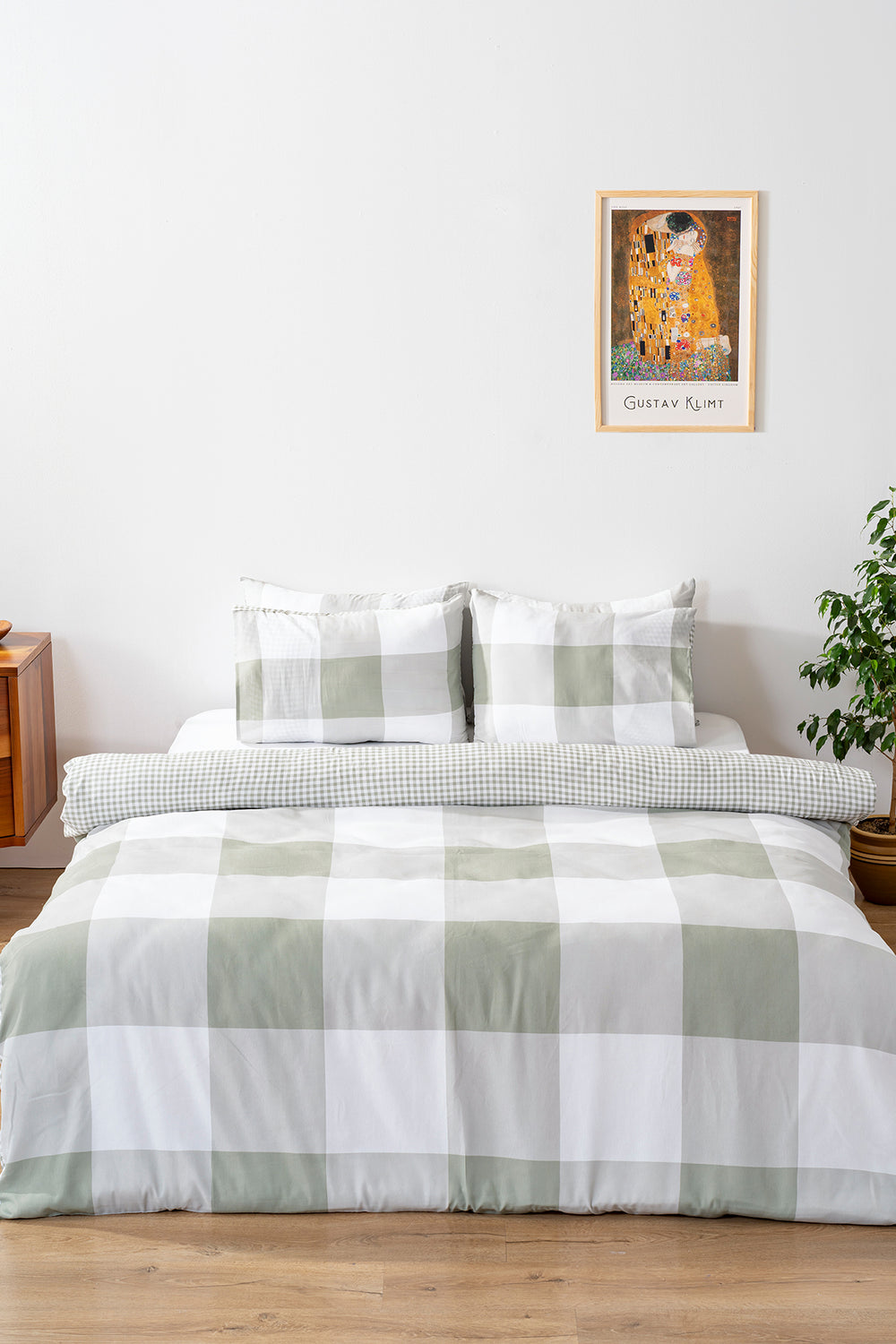 Yeşil Kareli Tek Kişilik Outlet Nevresim Takımı Pamuklu