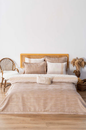 Alina Cappuccino Nakışlı Çift Kişilik Yatak Örtüsü Seti - 4 Parça Çeyiz Seti