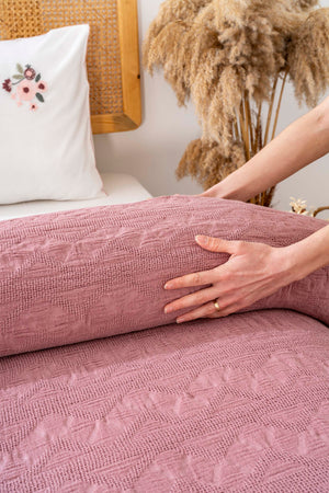 Felix Rose Nakışlı Çift Kişilik Pike Takımı 4 Parça Uyku & Çeyiz Seti