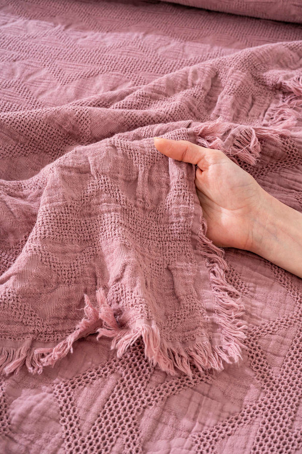 Felix Rose Nakışlı Çift Kişilik Pike Takımı 4 Parça Uyku & Çeyiz Seti