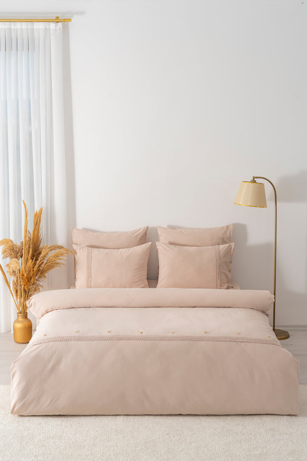 Grace Vizon Güpürlü Çift Kişilik %100 Pamuklu Nevresim Seti - 6 Parça Çeyiz Seti