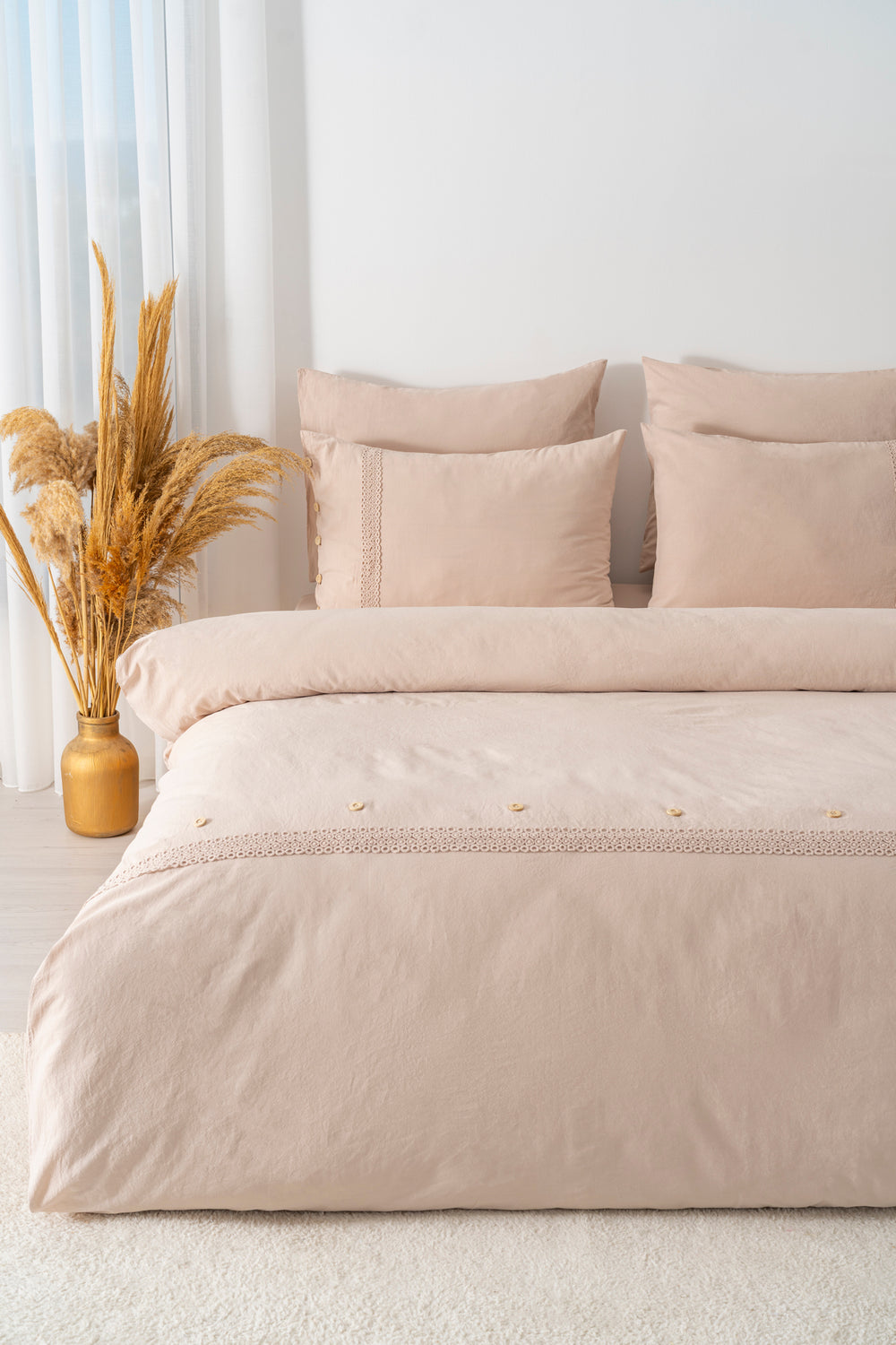 Grace Vizon Güpürlü Çift Kişilik %100 Pamuklu Nevresim Seti - 6 Parça Çeyiz Seti