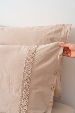 Grace Vizon Güpürlü Çift Kişilik %100 Pamuklu Nevresim Seti - 6 Parça Çeyiz Seti