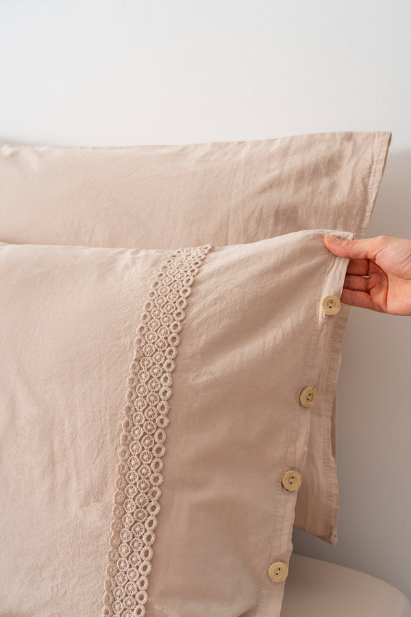 Grace Vizon Güpürlü Çift Kişilik %100 Pamuklu Nevresim Seti - 6 Parça Çeyiz Seti