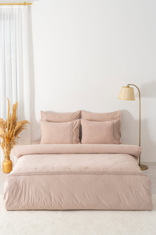 Grace Cappuccino Güpürlü Çift Kişilik %100 Pamuklu Nevresim Seti - 6 Parça Çeyiz Seti