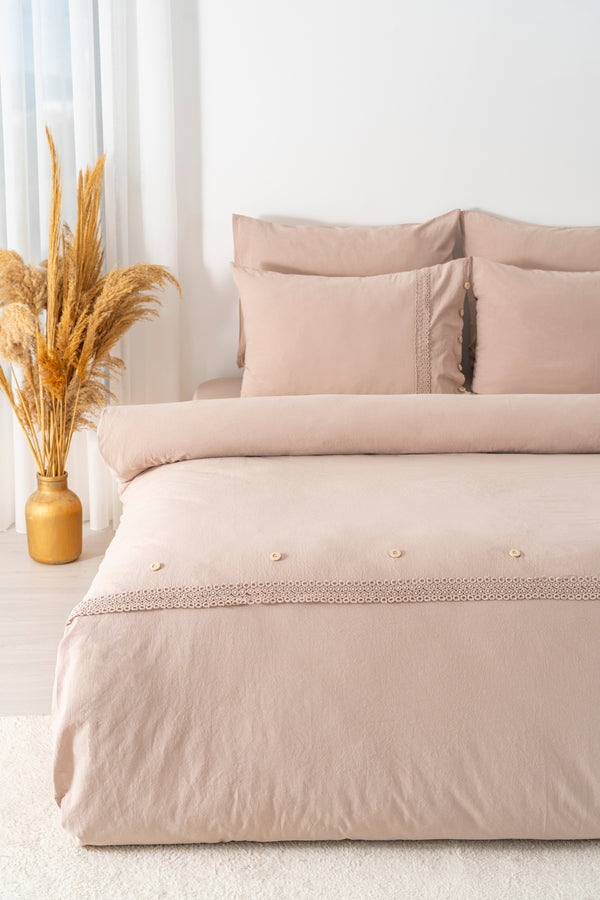 Grace Cappuccino Güpürlü Çift Kişilik %100 Pamuklu Nevresim Seti - 6 Parça Çeyiz Seti