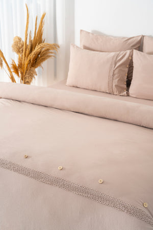 Grace Cappuccino Güpürlü Çift Kişilik %100 Pamuklu Nevresim Seti - 6 Parça Çeyiz Seti