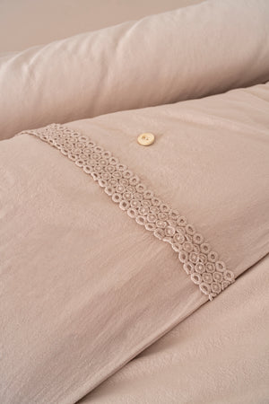 Grace Cappuccino Güpürlü Çift Kişilik %100 Pamuklu Nevresim Seti - 6 Parça Çeyiz Seti