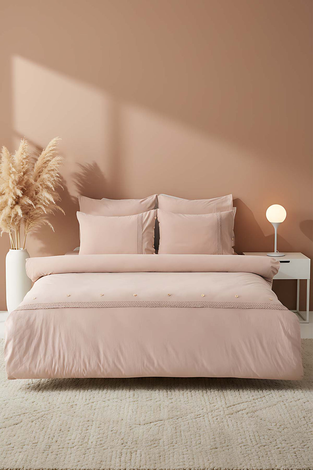 Grace Cappuccino Güpürlü Çift Kişilik %100 Pamuklu Nevresim Seti - 6 Parça Çeyiz Seti