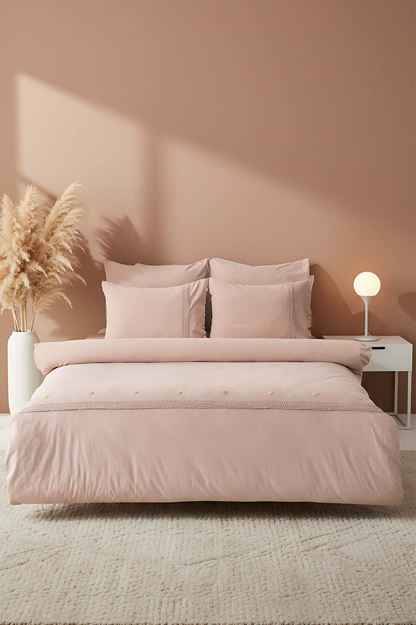 Grace Cappuccino Güpürlü Çift Kişilik %100 Pamuklu Nevresim Seti - 6 Parça Çeyiz Seti