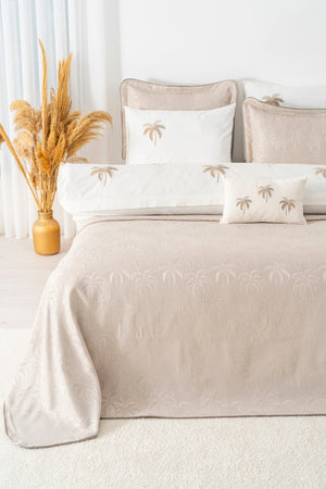 Palmiye Vizon Nakışlı Çift Kişilik Nevresimli Pike Seti - 8 Parça Çeyiz Seti