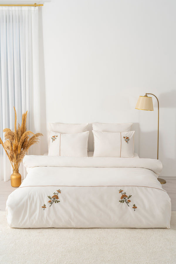 Donna Bej Nakışlı Çift Kişilik Pamuklu Nevresim Seti - 6 Parça Çeyiz Seti