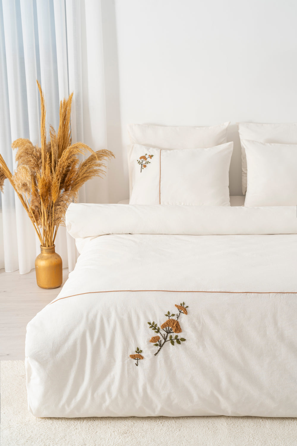 Donna Bej Nakışlı Çift Kişilik Pamuklu Nevresim Seti - 6 Parça Çeyiz Seti