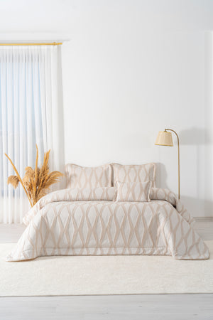 Carina Cappuccino Nakışlı Çift Kişilik Yatak Örtüsü Seti - 4 Parça Çeyiz Seti