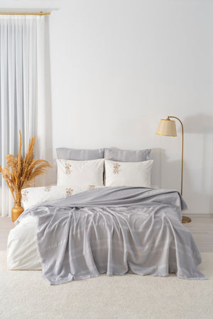 Amara Taş Nakışlı Çift Kişilik %100 Pamuklu Nevresimli Pike Seti - 7 Parça Çeyiz Seti