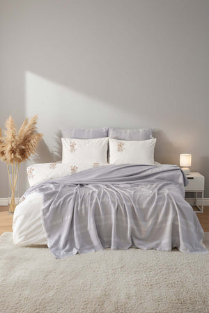 Amara Taş Nakışlı Çift Kişilik %100 Pamuklu Nevresimli Pike Seti - 7 Parça Çeyiz Seti