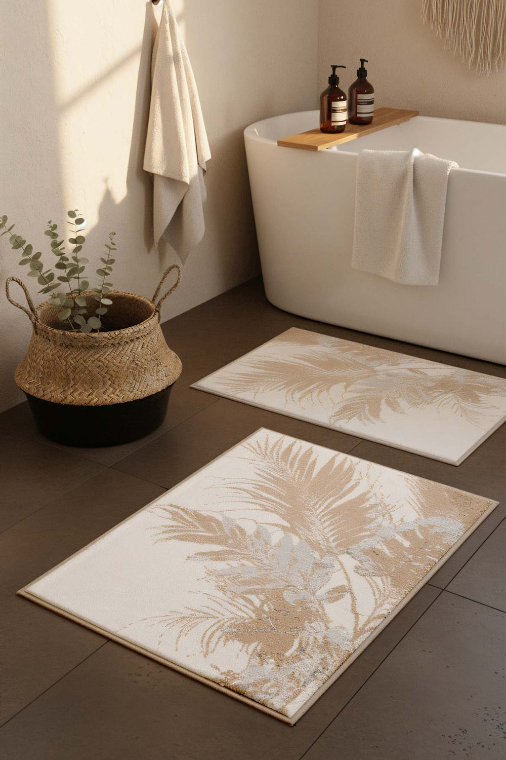 Felix Ekru 2'li Yıkanabilir Banyo & Klozet Paspas Takımı