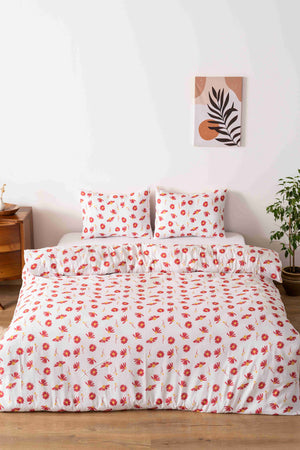 Kırmızı Papatya Outlet Çift Kişilik Nevresim Takımı Pamuklu