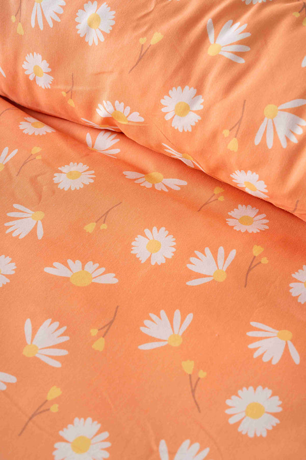 Turuncu Papatyalı Outlet Tek Kişilik Nevresim Takımı Pamuklu