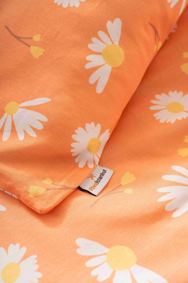 Turuncu Papatyalı Outlet Tek Kişilik Nevresim Takımı Pamuklu