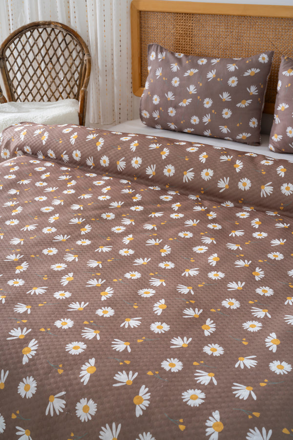 Kahve Papatya Outlet Çift Kişilik Baskılı Pike 200 x 220 cm