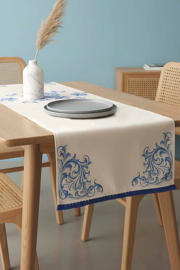 Elysian Blue Keten Runner 45x140 cm