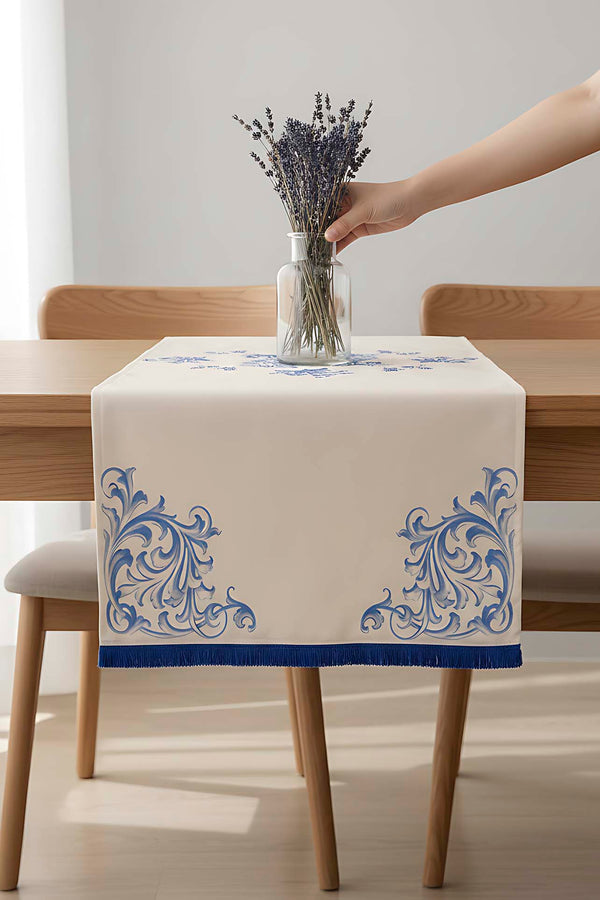 Elysian Blue Keten Runner 45x140 cm