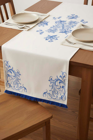 Elysian Blue Keten Runner 45x140 cm