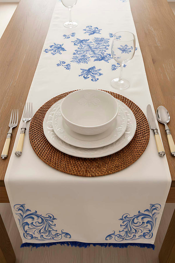 Elysian Blue Keten Runner 45x140 cm